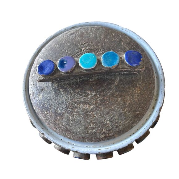 MCM Bitossi Pottery Applied Disc Lidded Covered Bowl #875 Italy Aldo Londi - Picture 7 of 9